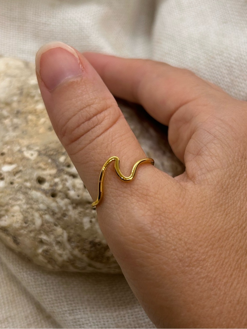Gold Wave Minimalist Ring Tarnish Resistant